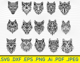 Ethnic Wolf Zentangle SVG: Boho Mandala Animal Designs (Digital Files)