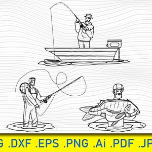 Pêcheur attrapant un poisson SVG, EPS, PNG, pdf | Svg pêche | Couper le fichier | Cricut | Clipart | Pêche amusante | Fête des pères | Téléchargement instantané