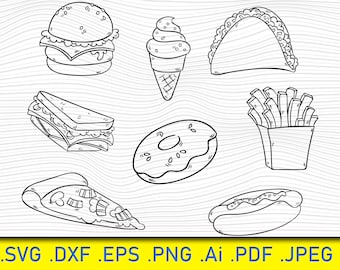Fast Food Clipart SVG: Burger, Pizza, Fries (Digital Download)