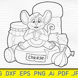 Muis eet kaas, muis krijgt kaas svg jpg png dxf, gesneden bestanden voor silhouet, bestanden voor Cricut, kaas Vector, Svg, Dxf, Png, Eps, Design
