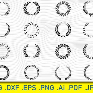 16 円形月桂冠、紋章賞、勝利 SVG、月桂冠 SVG バンドル、月桂冠 SVG PNG、月桂冠、月桂冠円形 SVG