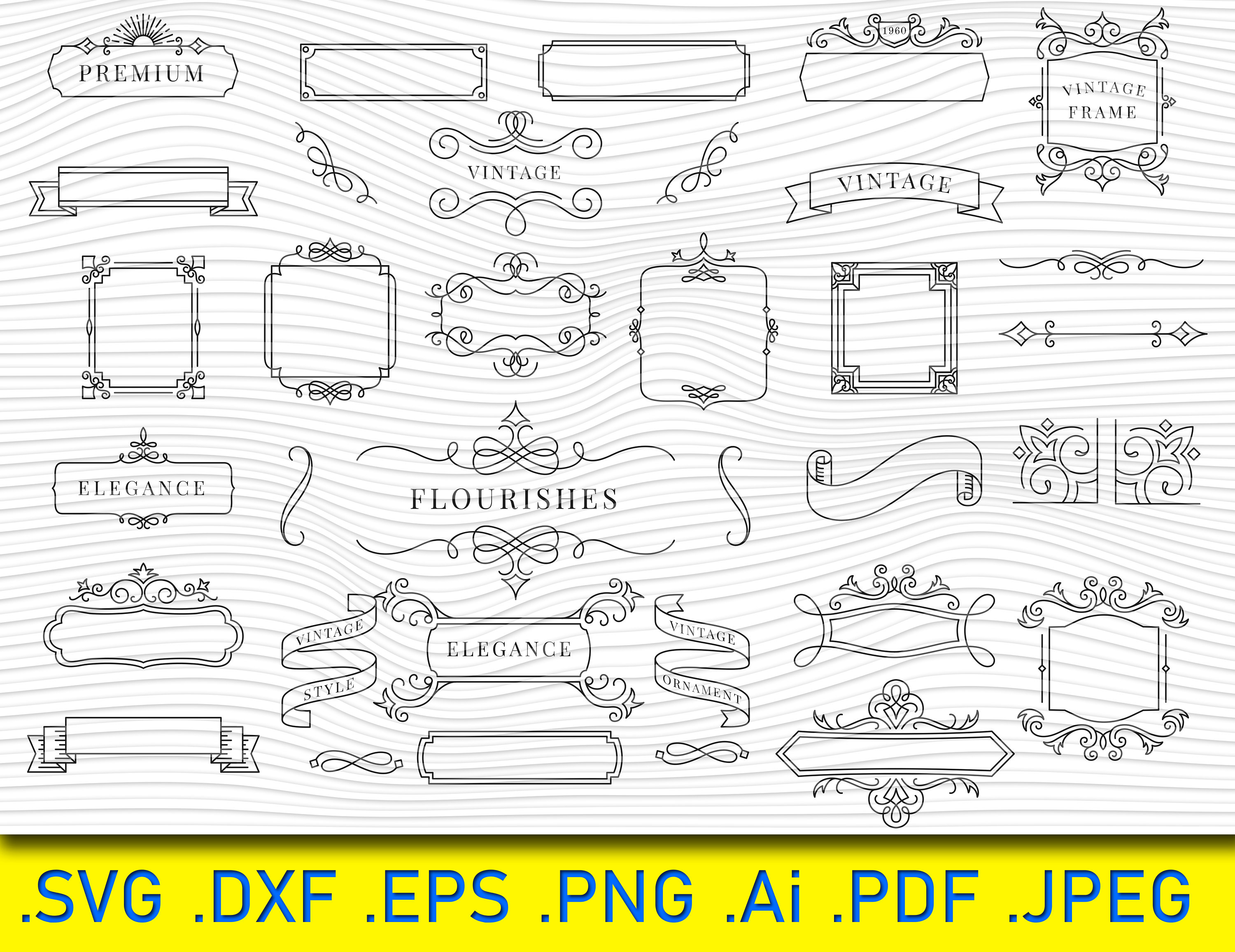 Ornamental Lines Vector: Corbels, Borders, Frames (SVG, PNG, EPS), image size:3000x2312