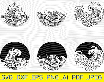 Water Wave Line Art, Wave Svg, Wave svg bundle, Wave cut file, Wave Svg Cut File, Svg, Cut Files, Files for Cricut, Wave Vector, Ocean Waves