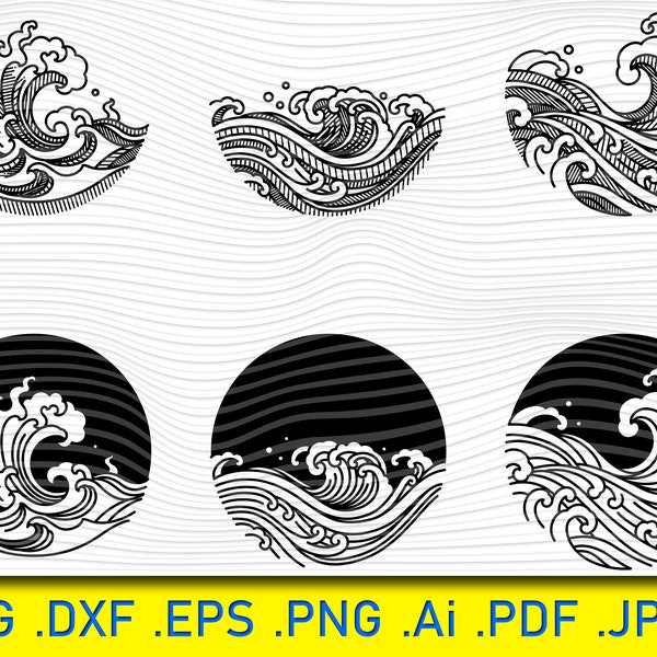 Water Wave Line Art, Wave Svg, Wave svg bundle, Wave cut file, Wave Svg Cut File, Svg, Cut Files, Files for Cricut, Wave Vector, Ocean Waves