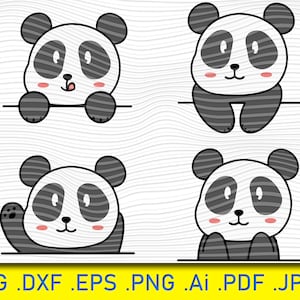 Pacchetto di file svg di panda, simpatico panda svg, cucciolo di panda svg, clipart di orso panda vettoriale svg png dxf eps stencil file di taglio per silhouette Cameo cricut vinile