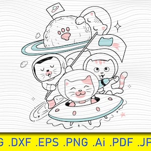 Katten reizen de ruimte in, katten reizen, katten silhouet svg, katten svg, katten bundel svg, huisdieren svg, katten clipart, kat svg-bestand, Kitty, Animal Svg