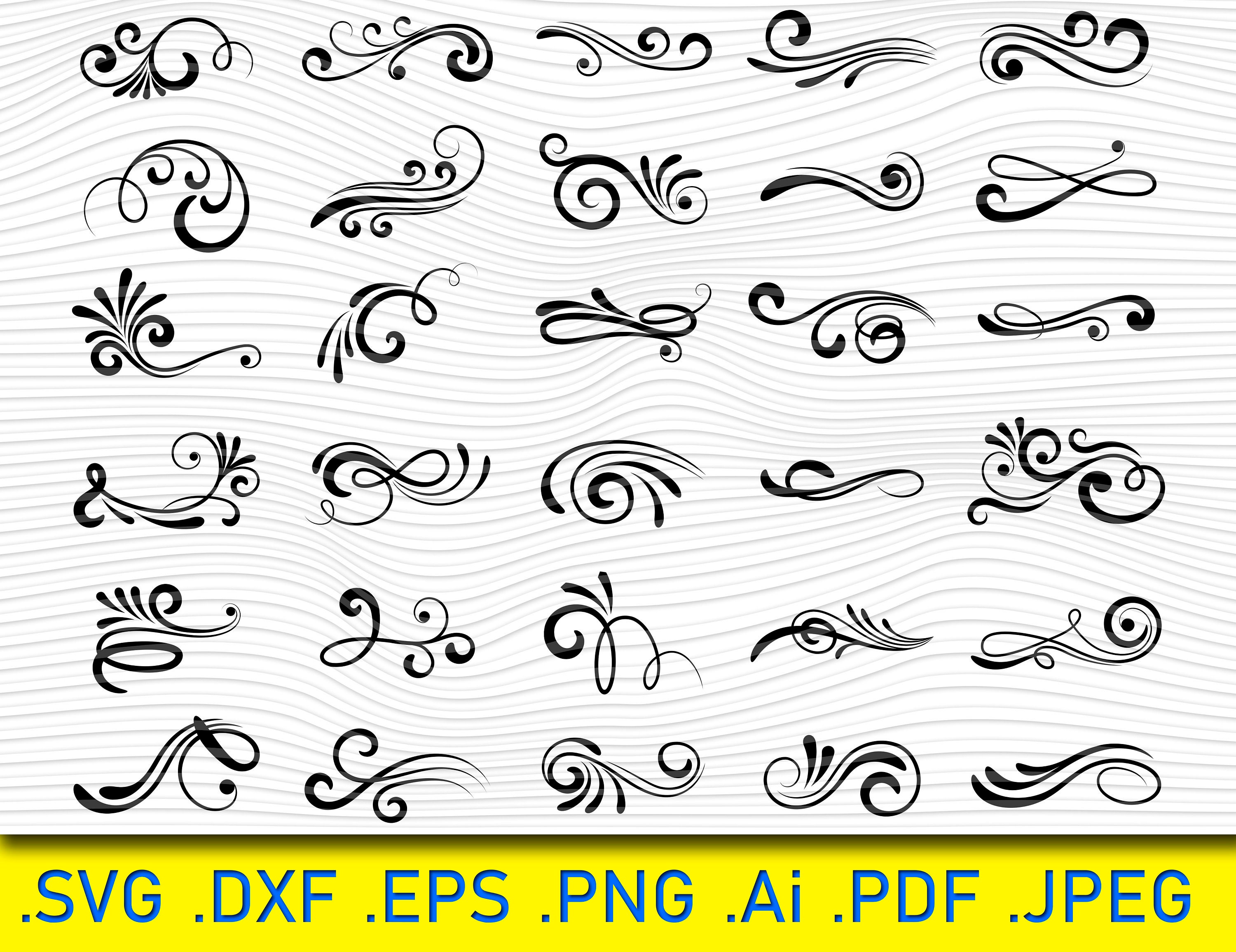 30 swoosh, swirl, swash, Vector Design Elements,SVG, PNG, Flourish,  Clipart, Digital Cutting File, Copyright Free, cricut, Illustrator