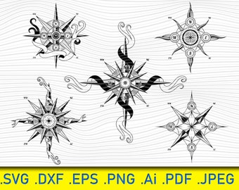 Clipart rose des vents vintage : fichiers nautiques SVG, PNG, EPS