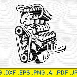 ホットロッドエンジン svg、車 svg、メカニック svg、レトロカー、口 svg、クラシックカー svg、マッスルカー、ビンテージカー、エンジン、モーター、車両、ツール、車の装備