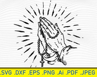 Praying Hands Rosary Beads SVG, PNG, EPS Cut File