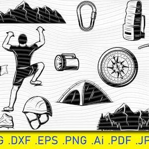 Сlimbing Svg, Сlimbing tools svg, Alpinism Svg, Climbing equipment Svg, Rock Climbing Svg, Mountain climbing svg, Mountain clipart, Eps, Dxf