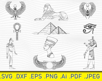 Egyptian SVG Bundle, Egypt Svg, Egypt Silhouette, Egyptian Clipart, Egypt Gods SVG, Pharaoh Clipart,Sfinx Svg,ancient egypt svg,Horus,Anubis