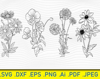 Autumn Flowers, Handrawn outlines, Flower SVG, Hand Drawn Plants svg, Instant Download, SVG Cut Files, Cut File, Vector, Flowers dxf, Vector