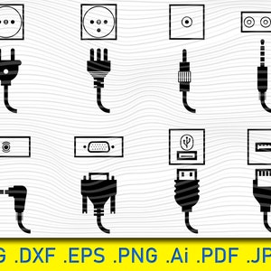 16 Electric Outlet Plug svg, Electric plug, audio plug, jack plug usb and outlet clip arts set, Vector, Digital File svg, eps, dxf, png, jpg