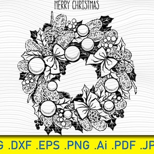 Bella corona di Natale con rami di abete foglie di agrifoglio, Natale SVG, citazioni divertenti Svg, Babbo Natale svg, Svg, Vacanze SVG