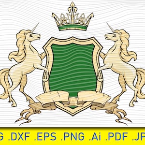 Coat of Arms, Unicorns with Shield and Crown, Heraldic Royal, Insignia Element, Horse svg, Coat of Arms, Emblem svg, Arms, Knight&#39;s shield