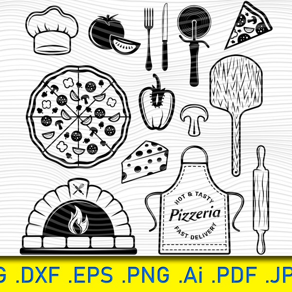 PIZZA SVG, Food svg , Pepperoni SVG , Pizza chef svg , Pizza making, Clipart, decal, stencil, vinyl, cut file, silhouette, eps, dxf, png