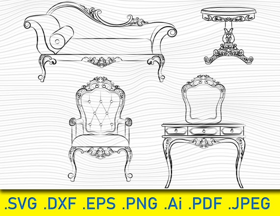 Baroque luxury style furniture. Chair set with luxurious rich ornaments.  Vector sketch Stock Vector | Adobe Stock