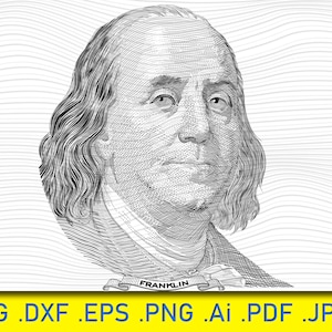 Banconota da cento dollari Ben Franklin SVG, Design a sublimazione. Trasferimento digitale. Clipart. Clip Art. Ben Drankin. Ben Franklin. America.
