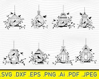 Bird Cage SVG: Floral Silhouette Vector Graphics (Digital Download)