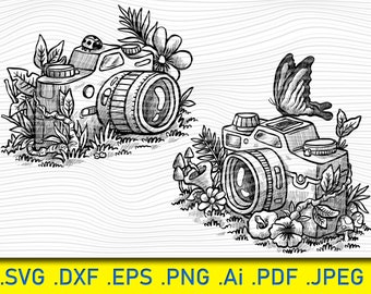 Cámara floral SVG: Archivos digitales para planchar y sublimar.