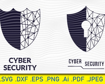 Cyber Security Shield Keyhole SVG PNG EPS, Hacker Silhouette (Digital Download)