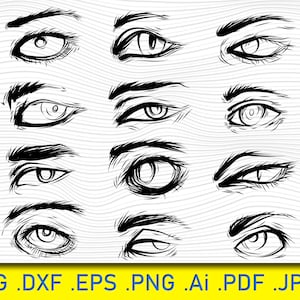 Anime Eyes Svg, Eyes Svg File, Eyelashes svg, Eyes clipart, Emoji Svg, Manga eye Svg, Cartoon eyes svg, Svg cut file, Silhouette, EPS, PNG