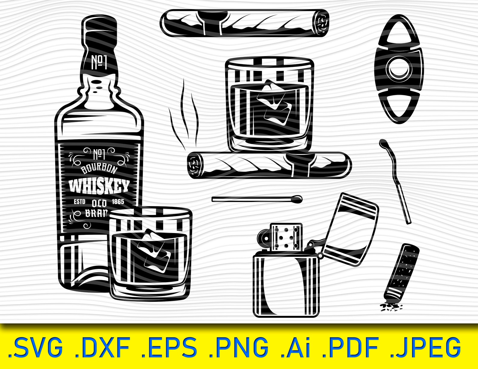 Whiskey and Cigars Set Glass of Whiskey Cigar Smoke Etsy