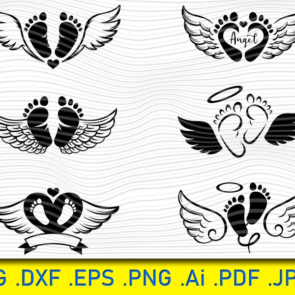 Baby Foot Print with Angel Wings, Baby Feet svg, Handprint svg, Motherhood svg, Baby Shower svg, Foot Svg, Footprint Svg, Mother Day svg, Ai