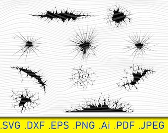 Imágenes prediseñadas digitales de grietas, SVG de grietas, SVG de grietas en la pared, descarga instantánea, plantilla de grietas, SVG de agujero en la pared, grietas vectoriales, EPS, SVG, DFX, Cricut, AI