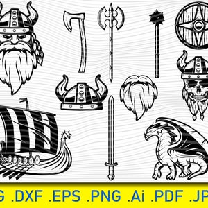 Viking Bundle SVG Files For Cricut - Nordic Vikings svg Clipart - Viking Helmet silhouette Files SVG Image Eps, Png ,Dxf Stencil Clip Art