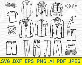 Ropa de moda masculina SVG: Dibujo de atuendo, corbata y chaqueta (archivo digital)