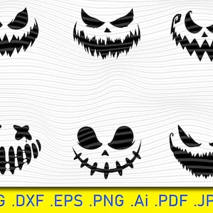 Halloween Pumpkin Faces, Pumpkin Face Svg Bundle, Cute Halloween Faces Svg, Nightmare Svg, Halloween Svg, Dxf, Png, Eps, Jpg , Pdf, Clip Art