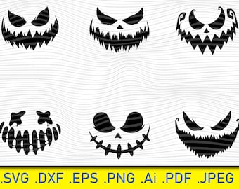 Caras de calabaza de Halloween, paquete de SVG de cara de calabaza, caras lindas de Halloween SVG, SVG de pesadilla, SVG de Halloween, DXF, PNG, EPS, Jpg, PDF, imágenes prediseñadas