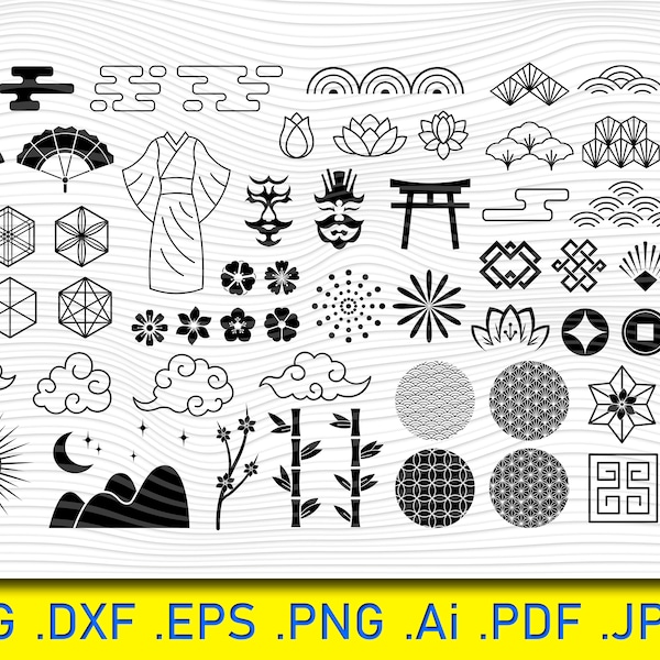 58 Asian Oriental Elements, Asian banners set, Asian Architecture Building Set, Pagoda Tower SVG,  Eps, Png,Dxf files,SVG cut files,Digital