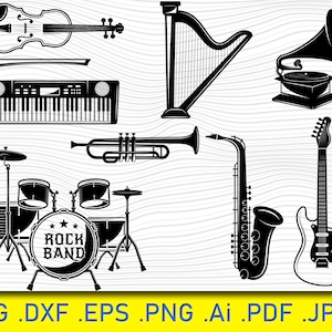 Music elements, Musical Instrument, Vector Graphic Pack, w/Print/CutFiles - SVG, AI, PDF formats, for Silhouette, Cricut