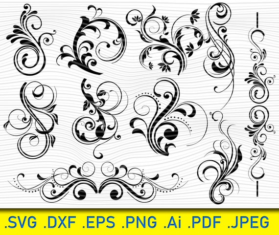 Download Flowers In Svg Ornamental Corner Lines Plants Svg Floral Decoration Leaves Png For Cricut Silhouette Files Easy Cut Instant Download
