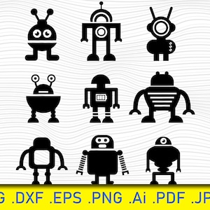 Robot Svg Bundle,Robots Svg,Robot clipart vector png dxf eps jpeg stencil cut file for Cameo silhouette cricut vinyl file logo print file