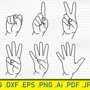 Contando as mãos, mostrando diferentes dedos numéricos, pacote SVG de contagem de dedos, SVG de contagem de dedos, clipart de contagem de dedos, contagem de dedos de 1 a 5