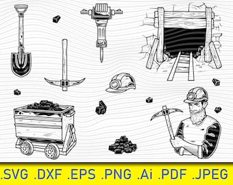 Paquete SVG de logotipos de minería: imágenes prediseñadas de pico, archivos de corte de Cricut y silueta (descarga digital)