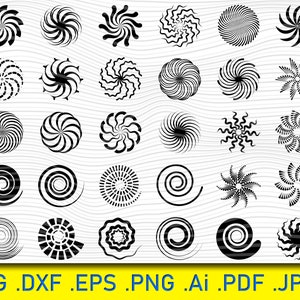 30 radiale wervelingen, hypnotische zwarte vormen, ronde symbolen, swoosh svg, sierletters svg, werveling svg, kronkel svg, werveling bloeit, abstracte radiaal