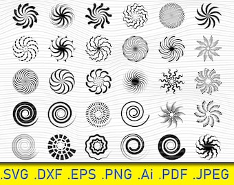30 radiale wervelingen SVG: hypnotische zwarte vormen (digitale bestanden)