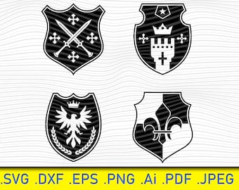 Emblema de caballero SVG, logotipo de escudo familiar (archivos digitales)
