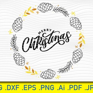 Buon Natale, Bella corona di Natale Con rami di abete foglie di agrifoglio, Natale SVG, Babbo Natale svg, Svg, Vacanze SVG