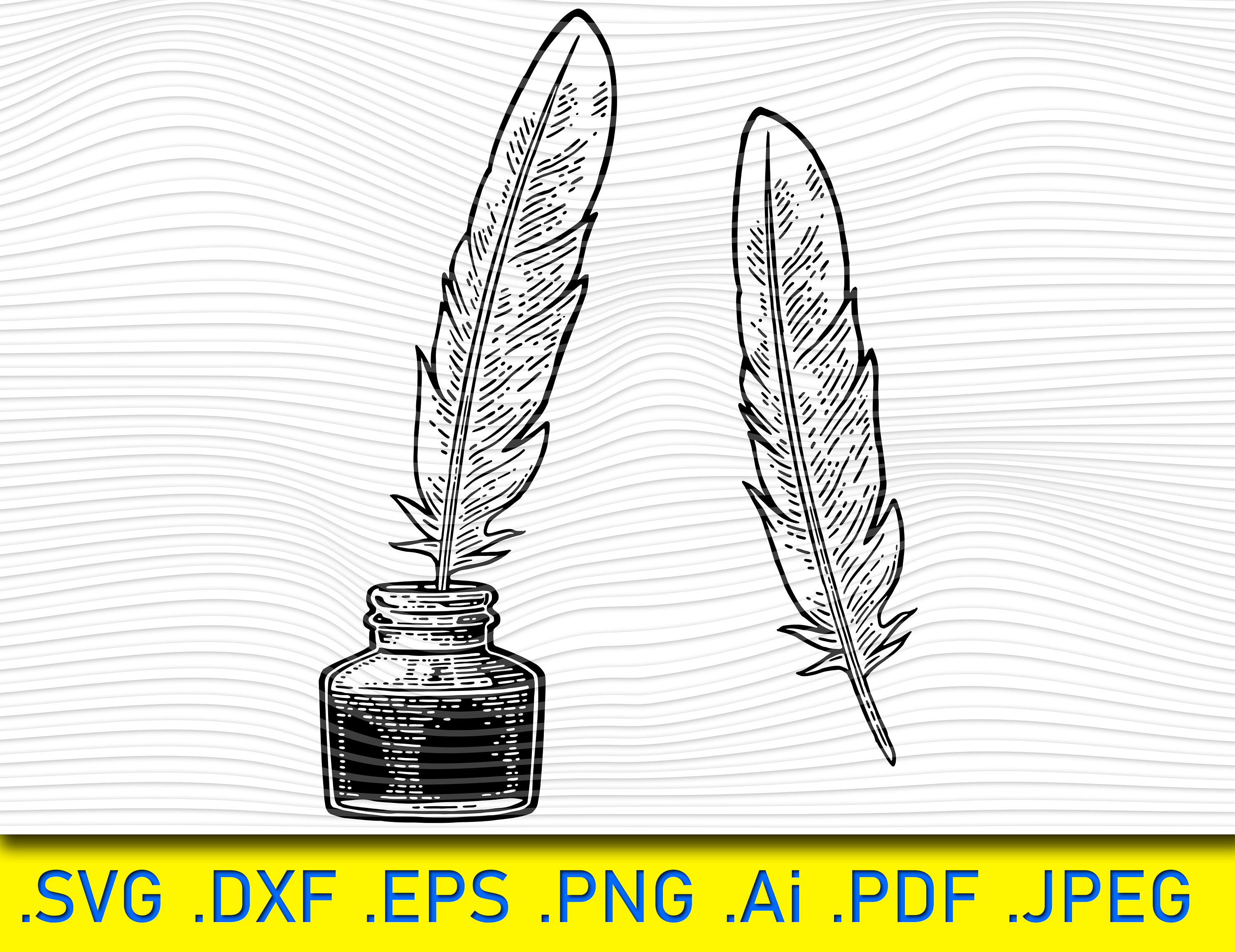 Inkwell with feather engraving Feathers SVGFeathers bundle Etsy