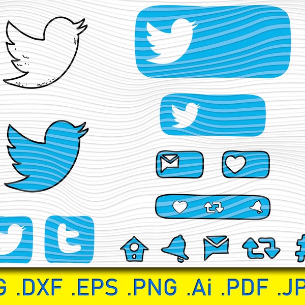 14 Twitter Logo Icons, Buttons, Bird digital file, Twitter, Tweet, Social Media Icons, Social Media SVG, Social Network Svg,Instant Download