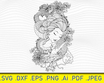 Dragon Tattoo Woman SVG, PNG, Vector Cut Files