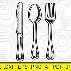 lverware Kitchen Utensils SVG Instant Download, Cutlery SVG, Black silhouette digital clipart, Files eps jpg, Cutlery isolated vector, SVG