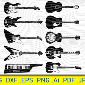 10  Guitar SVG, PNG, Ai - Guitar Silhouette Pack | Digital Download | Guitar Shape SVG, Bass Guitar Svg, Guitar png, Guitar Silhouette Pack
