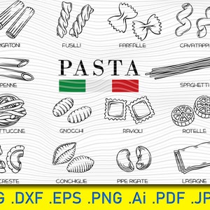 Types Italian Pasta, Pasta svg, Spaghetti svg, Pasta digital set, noodle, macaroni, Italian food, pasta spaghetti svg, Italian pasta bundle